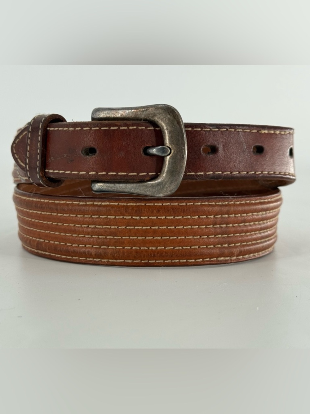 Vintage Casual Tan Brown Leather Belt 32